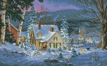 

Top Quality Beautiful Lovely Counted Cross Stitch Kit Winter's Hush Silence Hivernal Hill House Winter Snow Night dim 08862