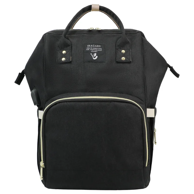 Сумка для подгузников для новорожденных, сумка для подгузников, рюкзак для путешествий, рюкзак для подгузников, большая вместительность, многофункциональная USB Водонепроницаемая сумка для подгузников для мам - Цвет: Black