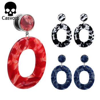 

Casvort new arrival acrylic dangle ear plugs body jewelry piercing screw back double flared ear tunnels good silver pair selling