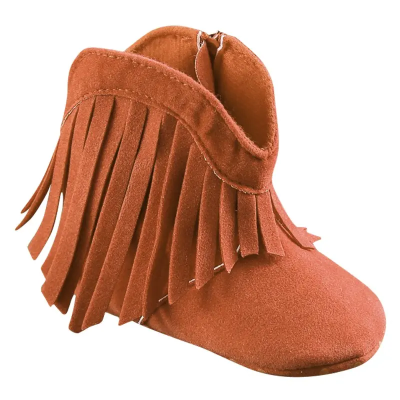 Прочная обувь с бахромой для новорожденных девочек и мальчиков; нескользящие ботинки на мягкой подошве для малышей ботиночки для детей от 0 до 18 лет - Цвет: Коричневый