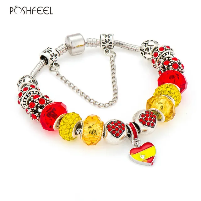 Poshfeel National Spain Flag Charm Bracelets Female Bracelets & Bangles