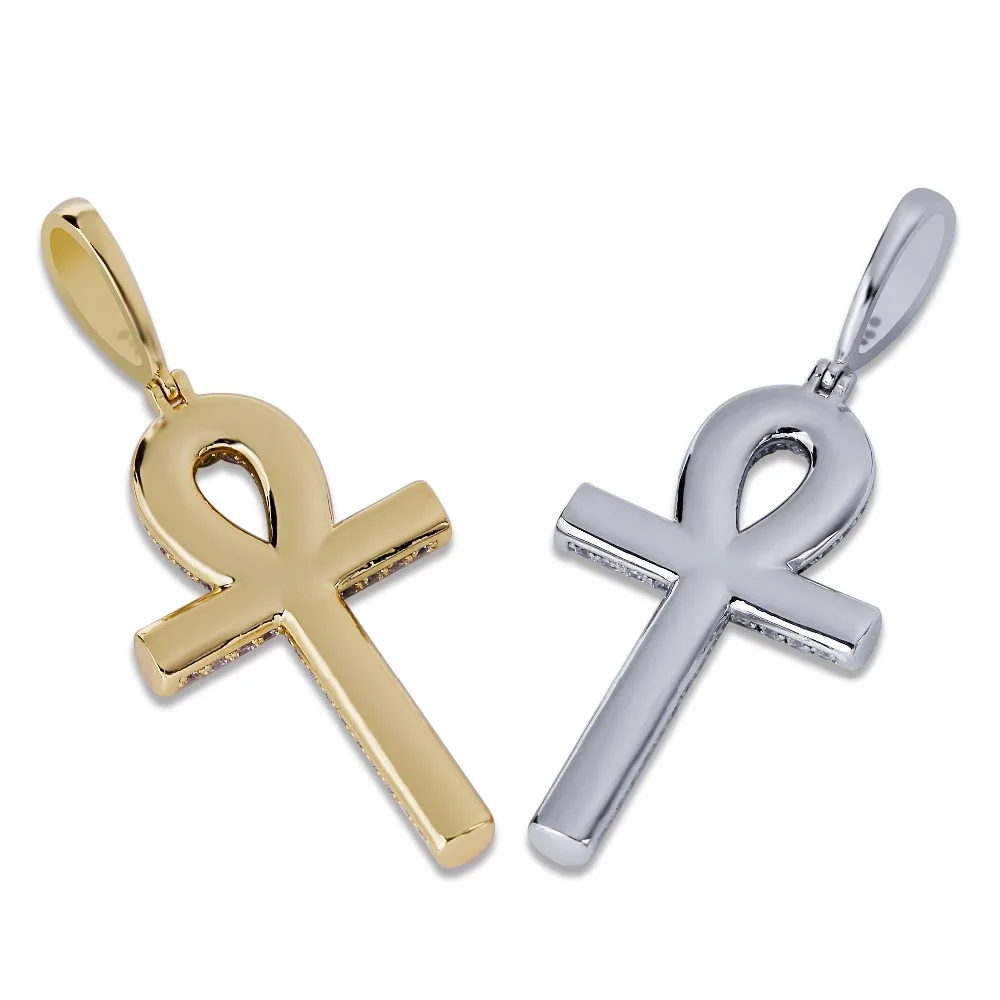 TOPGRILLZ Solid Back Ankh Cross Necklaces Mens Women Hip Hop Pendant Necklaces Iced Out AAA+ Bling CZ Stone Gifts Dropshipping