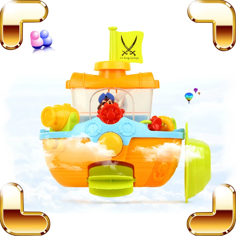Baby Shower Pirate Ship Bath Toys Waterwheel Fun For Kids Swimming