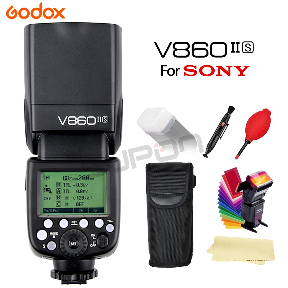 Godox V860II Flash V860II-S TTL 2.4G GN60 HSS 1/8000s 2000 mAh Bateria Camera Flash Speedlite Trigger for Sony + gift kit Godox V860II Flash V860II-S TTL 2.4G GN60 HSS 1/8000s 2000 mAh Bateria Camera Flash Speedlite Trigger for Sony + gift kit