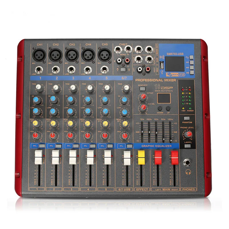 

Karaoke Audio Mixer Amplifier Professional Stage Digital Microphone Sound Mixing Console Bluetooth 6 Channel With USB 48V
