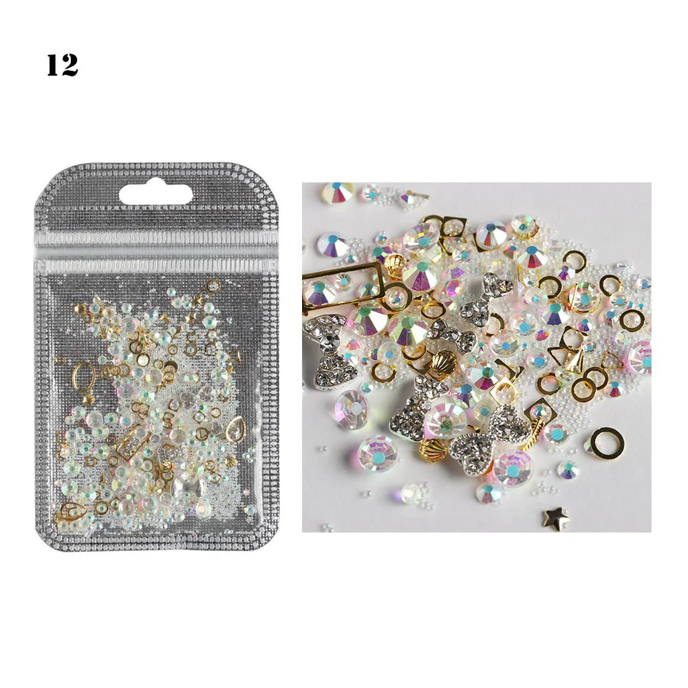 Модные Разноцветные 3D кристаллы для ногтей, художественные Стразы для ногтей, блестящие наконечники для маникюра, украшения для телефонов - Цвет: 12