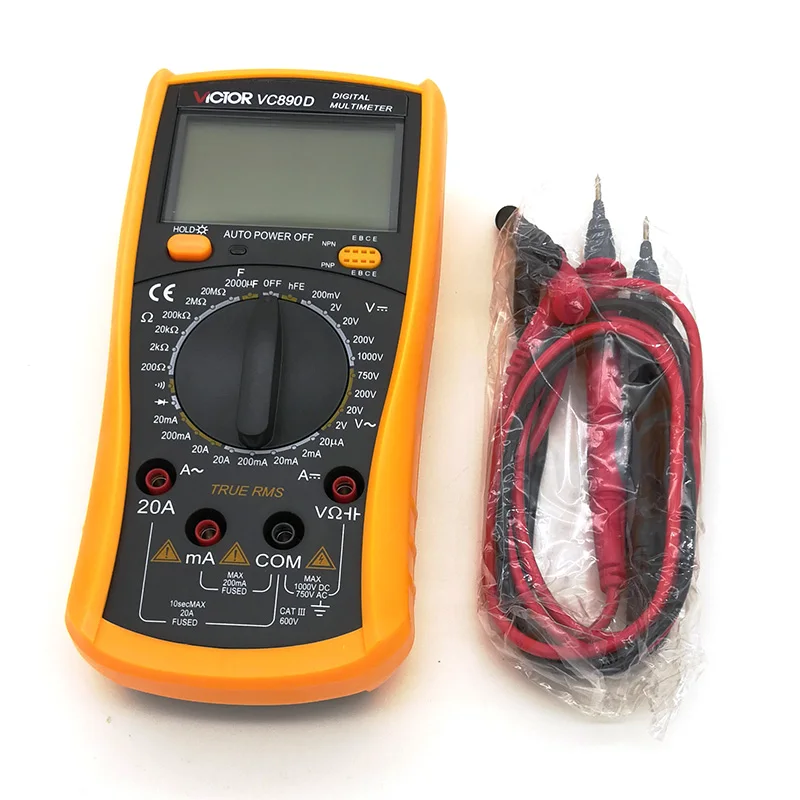 High Quality Vc 890d Handhold Electrical Digital Multimeter with Test Lead And Data Hold