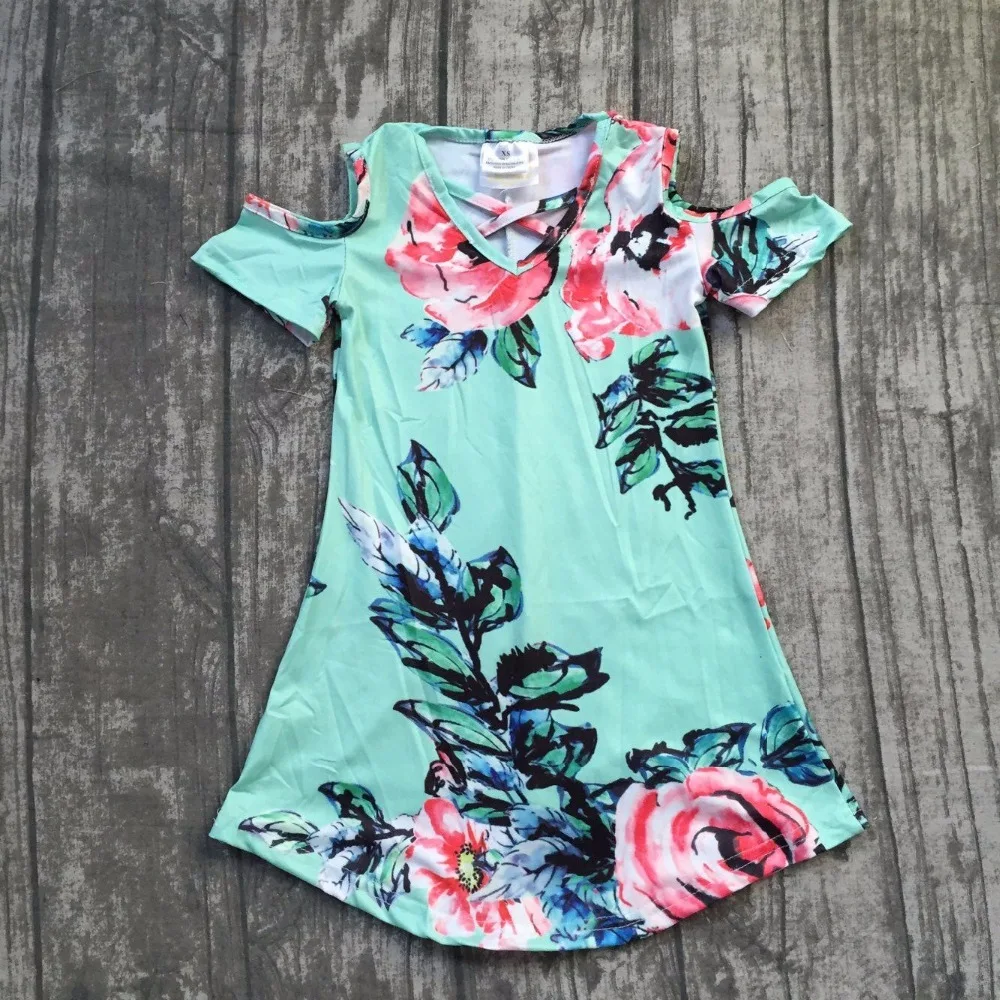 

2018 new Summer dress girls kids boutique clothing mint flower pattern maxi dress super cute baby kids wear short sleeves dress