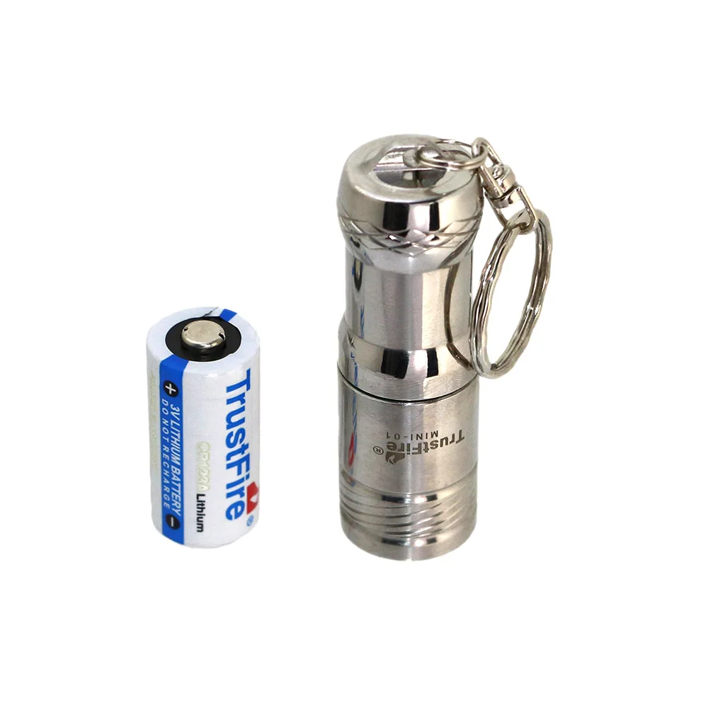 

Trustfire Mini Stainless Steel Keychain Flashlight XM-L 3-mode LED Torch+CR123A Battery