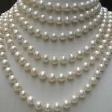 Новая мода универсальная девушка длинные 100 дюймов AA+ 8-9 мм белая, культурная жемчужина акоя ожерелье бусы ювелирных изделий YS0317