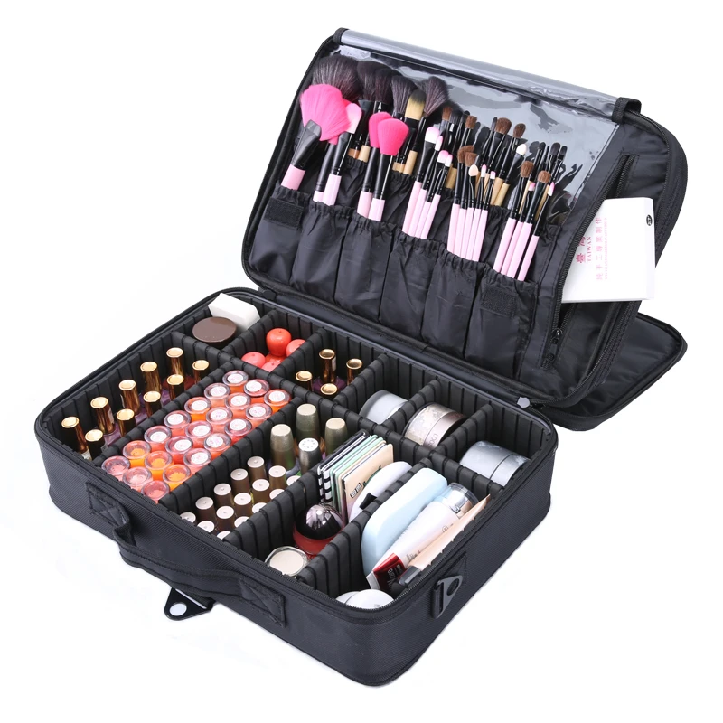 Women Professional Makeup Organizer Large Capacity Storage Case Oxford Cosmetic Bag High Quality Casual Disassembly Suitcase