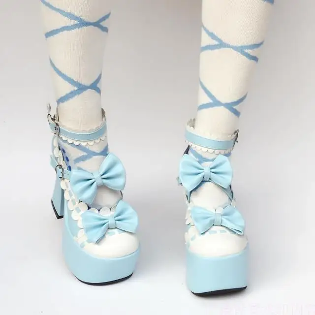 Gothic-12-CM-Super-High-Heel-Blue-and-White-Trim-Leather-Pumps-Sweet-Lace-Trim-Bowknot-Strap-Lolita-Girls-Shoes-4