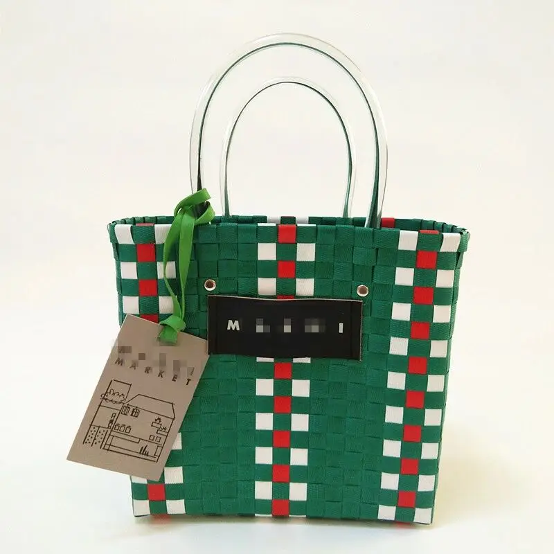 Модная ПВХ женская сумка Ins горячая пляжная сумка Лоскутная полосатая цветная Повседневная Дамская сумочка вязаная цветная сумочка - Цвет: Green