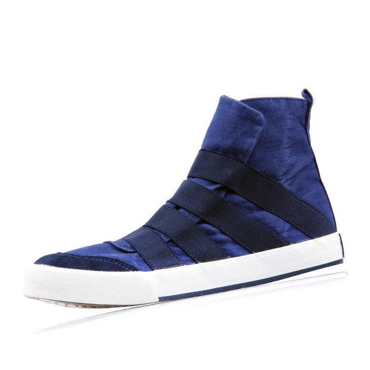 

Black Blue Fashion 2018 Rock High Top Canvas Shoes Men's Sneakers Walking Breathable Elastic Band Men Flats Casual Shoes