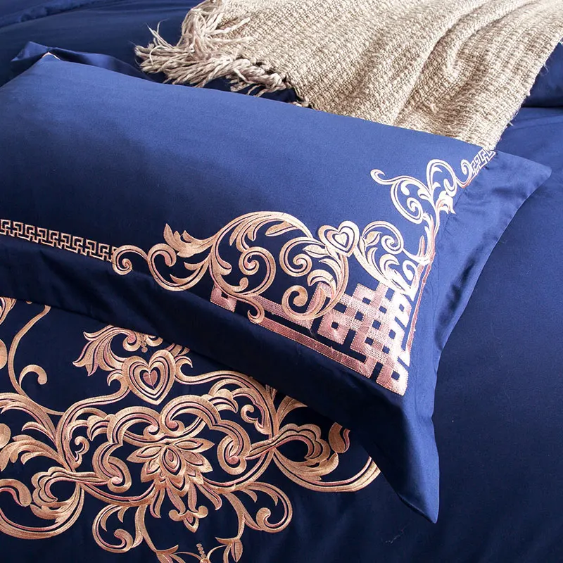 Waliicorners 60SEgyptian Cotton Embroidered Luxury Royal Bedding Set 4/6Pcs King Queen Size Duvet Cover Bed Sheet set Decorative Pillowcases 53 2
