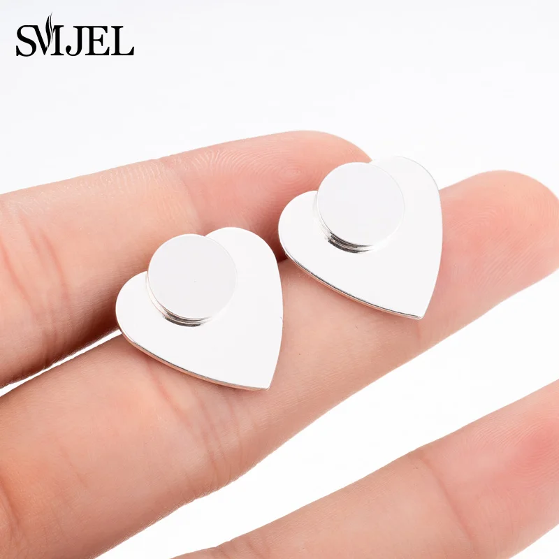 

SMJEL New Simple Circle Heart Earrings Front Back Double Part Ear Jackets Retro Unique Jewelry Wholesale Party Gifts For Lover