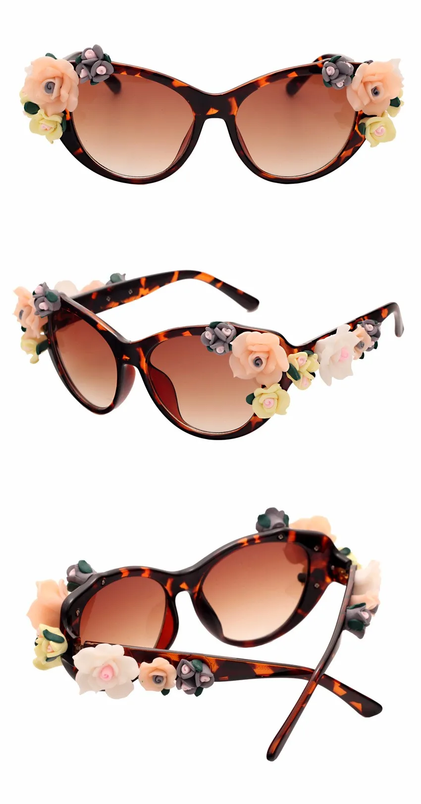Цветочные солнцезащитные очки для женщин Кошачий Глаз Модные солнцезащитные очки UV400 женские летние пляжные очки с розами Oculos