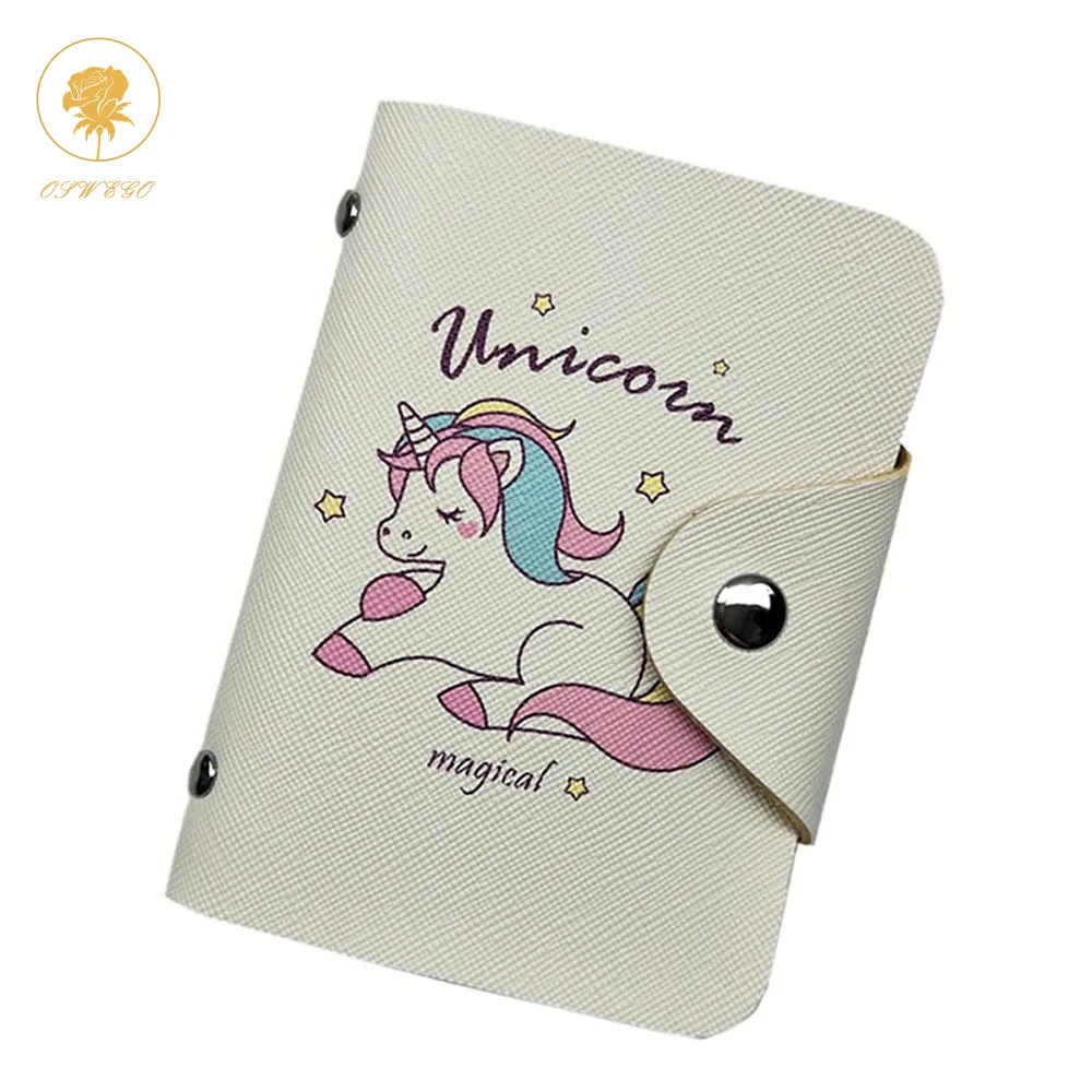 

OSWEGO Card Holder Wallet Cartoon Unicornio Women PU Leather Card ID Holders Travel Card Protector Cover Bags For Women 2018