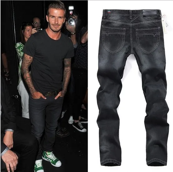 New 2015 Famous Brand Men's Black Jeans Same David Beckham Men Fashion Casual Slim Fit Denim Pants 32 36 38 40 AliExpress