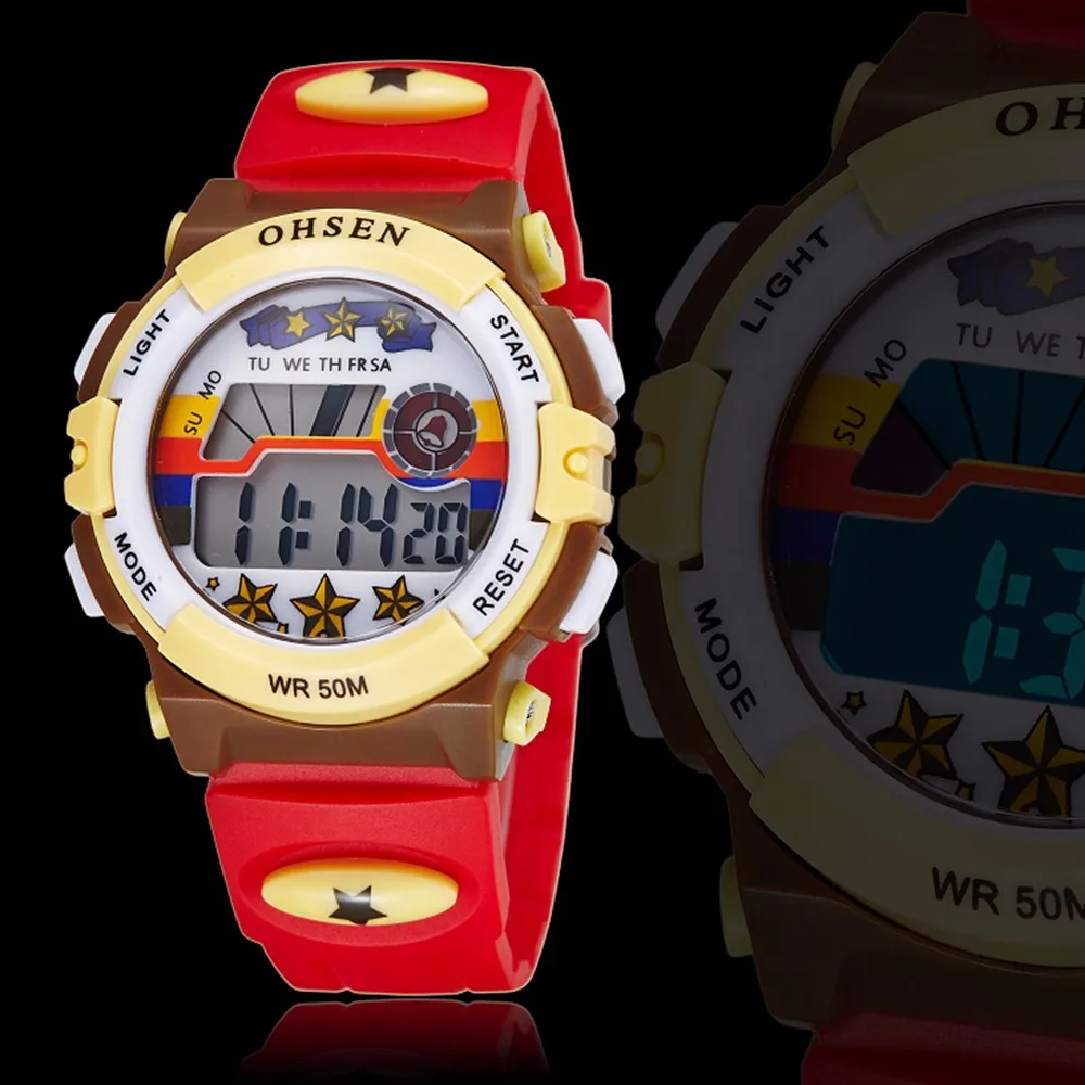 Montre Enfant Водонепроницаемый Спортивные Часы OHSEN модный бренд цифровые часы Будильник Секундомер Relogio Led наручные электронные Saat