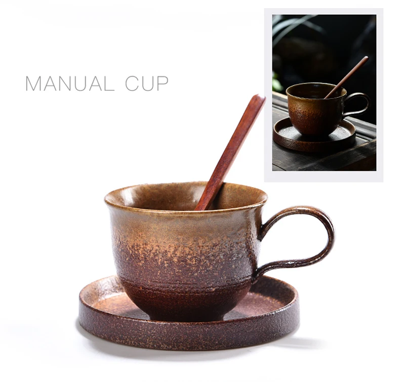 Креативная керамическая ржавчина чашка для глазури и блюдца фарфоровая чайная кофейная чашка набор послеобеденный чай с ложкой офисная Кружка Рождественский подарок