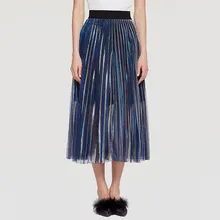 Плиссированные юбки для женщин для Bling Mid юбка Винтаж лоскутное уличная талия эластичный осень весна одежда девочек