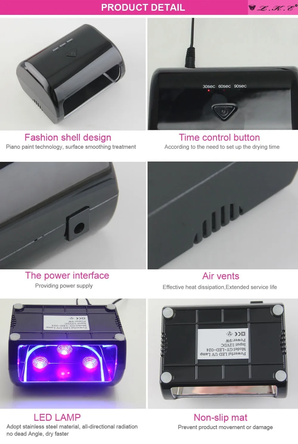 Newest Professional Portable 9W 12V LED UV Nail Lamp Gel Curing Nail Dryer for Nail Lamp Art Tools 30s60s90s Timer (2)