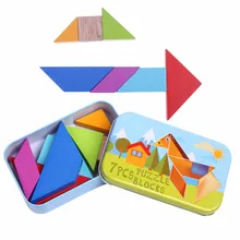 Iron Box Classic Geometric Shape Tangram Wooden Puzzle Wooden Jigsaw Puzzle Kit Children Tangram Puzzle Toys