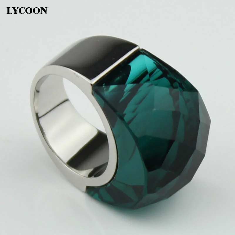 Женское кольцо из нержавеющей стали 316L с большим кристаллом|crystal ring|green crystalring crystal