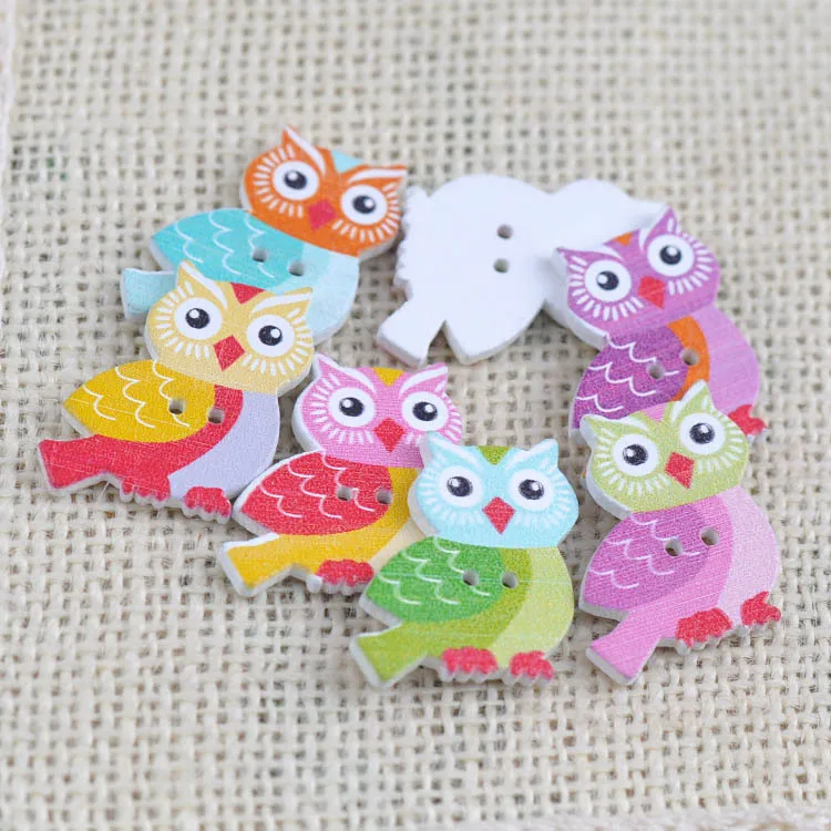 Wooden Decorated Buttons 20 per pack **NEW** OWLS
