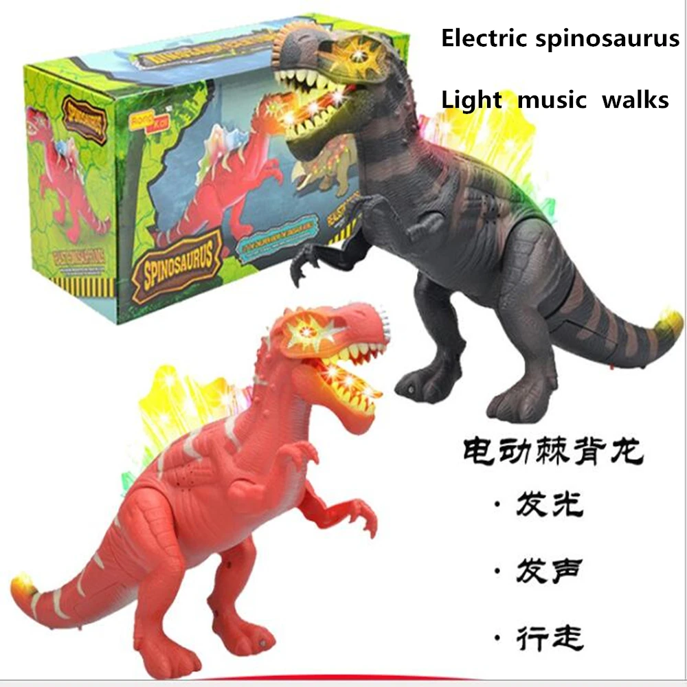 Brinquedo do Dinossauro Animal de Brinquedo Elétrico Andando Música Som Luzes Piscando Modelo Spinosaurus Simulação Crianças Brinquedos Educativos 42 cm