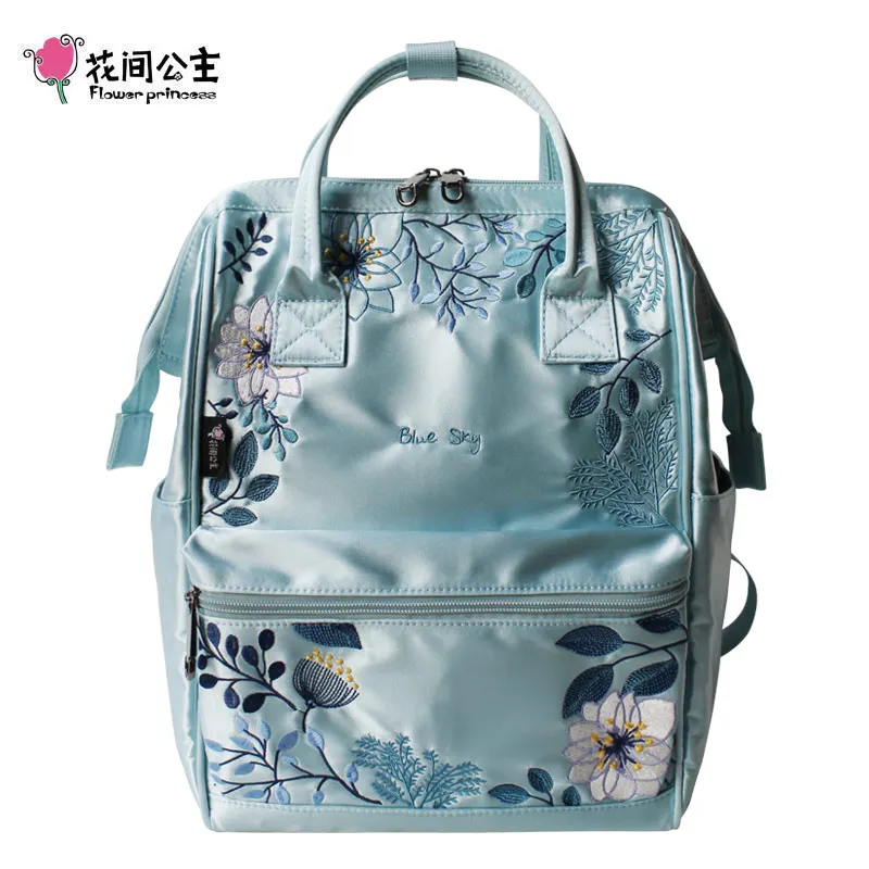 Flower Princess Women Backpack School Bags for Teenage Girls Embroidery