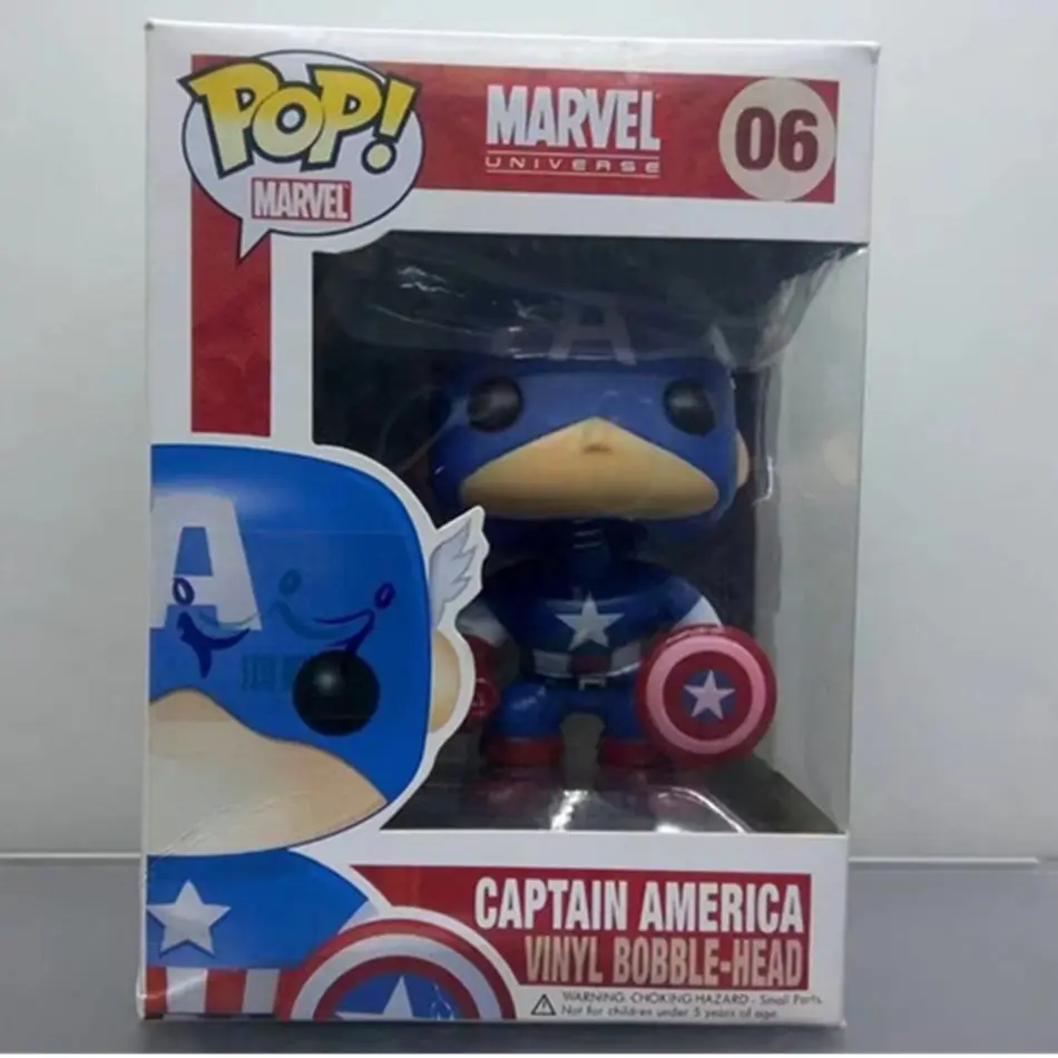 

Funko pop  #06 Marvel Anime Figure Q version Captain America Action Figure Shaking head model doll kids toys Decoration Model