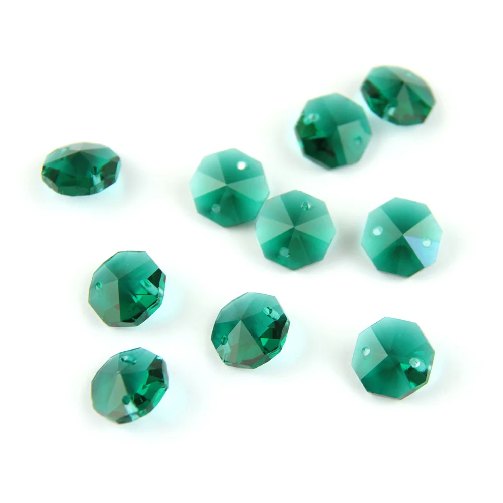 300pcs/Lot , Zircon Green 14mm Crystal Octagon Beads In One Hole