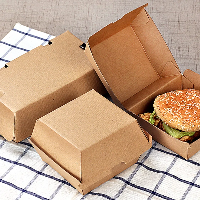 Крафт-коробка для гамбургеров, одноразовые фаст-фуд, жареные курицы, бифштекс, упаковочные коробки, упаковочная коробка для еды, сумка для собачки