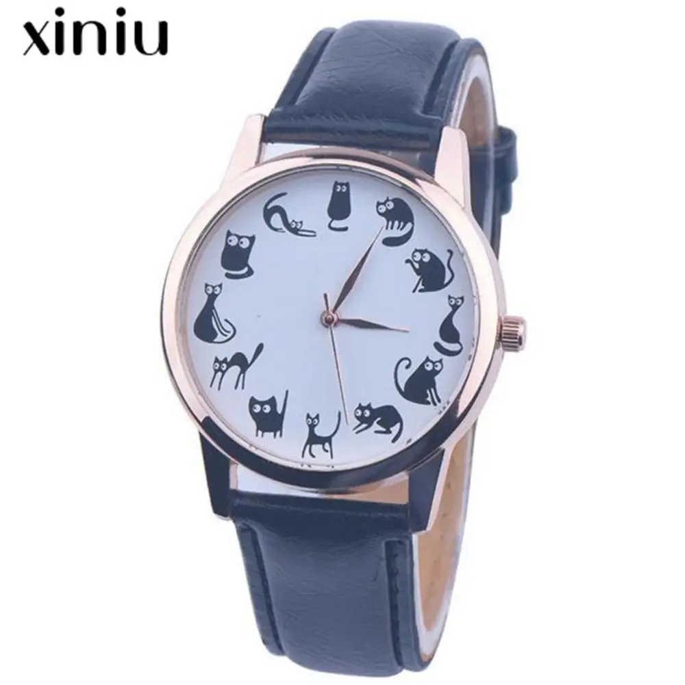 

XINIU quartz watch women men many balck mini cat pattern Leather Band Analog Quartz Vogue Wrist Watches women dress relogios #A1