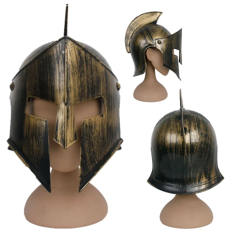 Костюм для взрослых на Хэллоуин и для косплея реквизит древний Римский Воин герой пластиковый серебристый Спартанский игрушечный шлем горячая распродажа - Цвет: Золотой