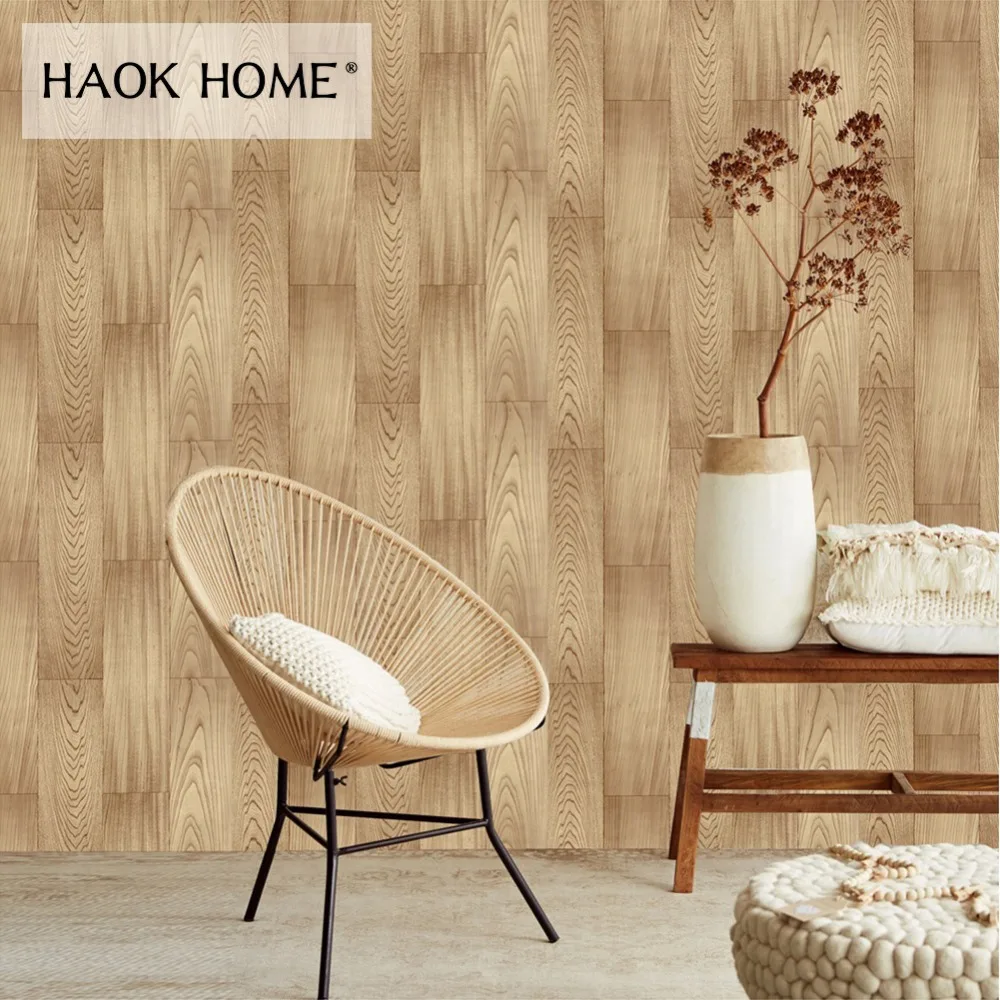 

HaokHome 3d Wood Panel Wallpaper Roll self adhesive contact paper Yellow For Living room bedroom funiture sticker home decor