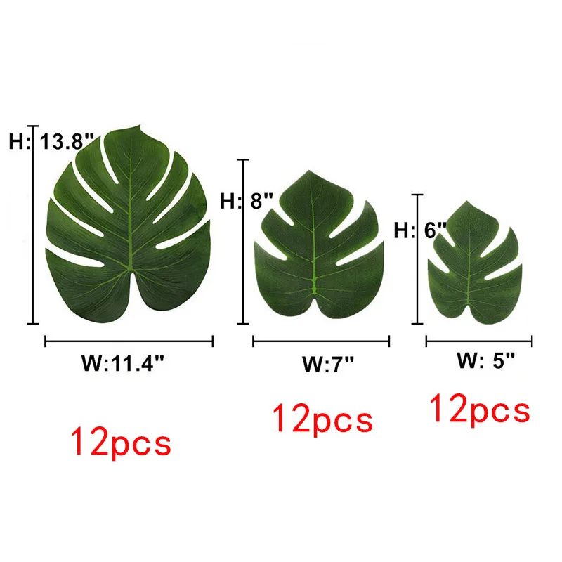 Гавайские вечерние украшения Luau тропические Искусственные цветы трава настольная юбка Фламинго день рождения принадлежности для украшения стола - Цвет: 36pcs SML monstera