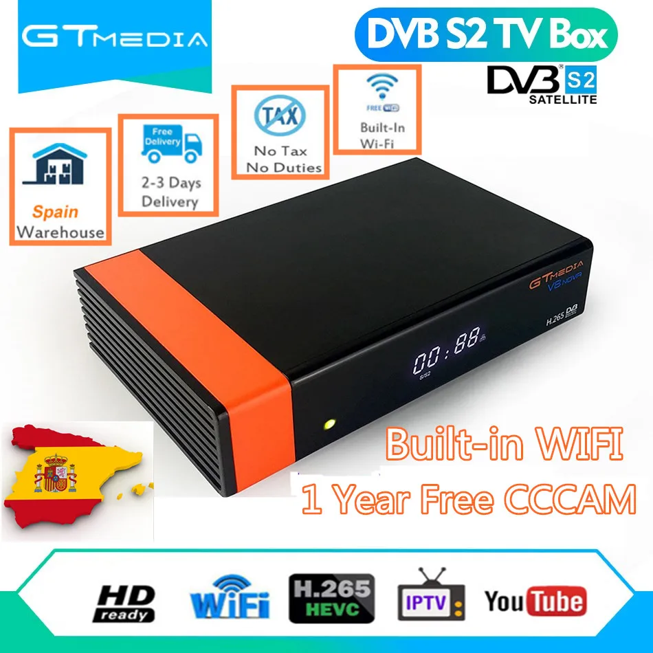 

GT media of V8 Nova DVB-S2 Freesat Satellite Receiver H.265 built-in WIFI 1 Year Europe Spain cccam 7 Clines MU3 TV Box V9 super