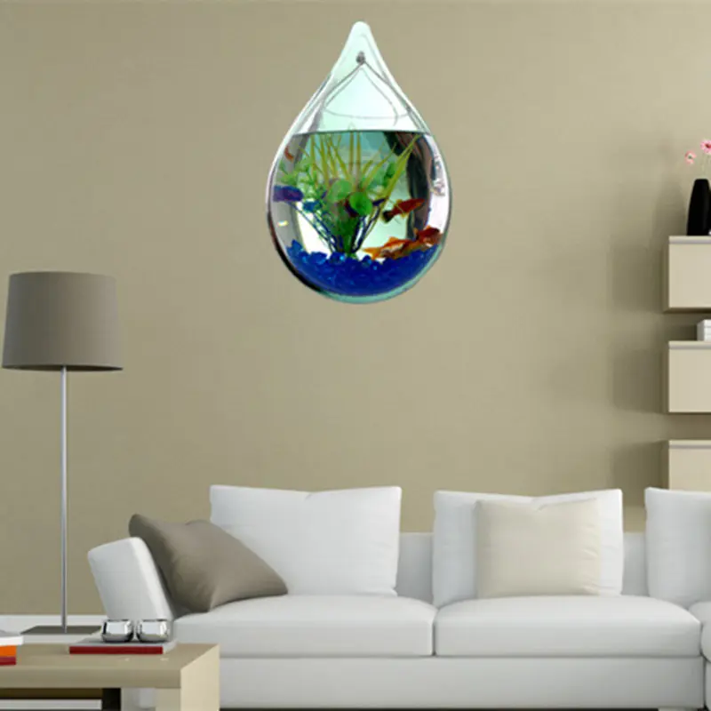 Aquarium Fish tank Wall-Mounted Mirror Fish tanks Small-scale Wall Hanging Vase Plant Fish Aquariums Diameter 22cm 24cm Wall decor (2)