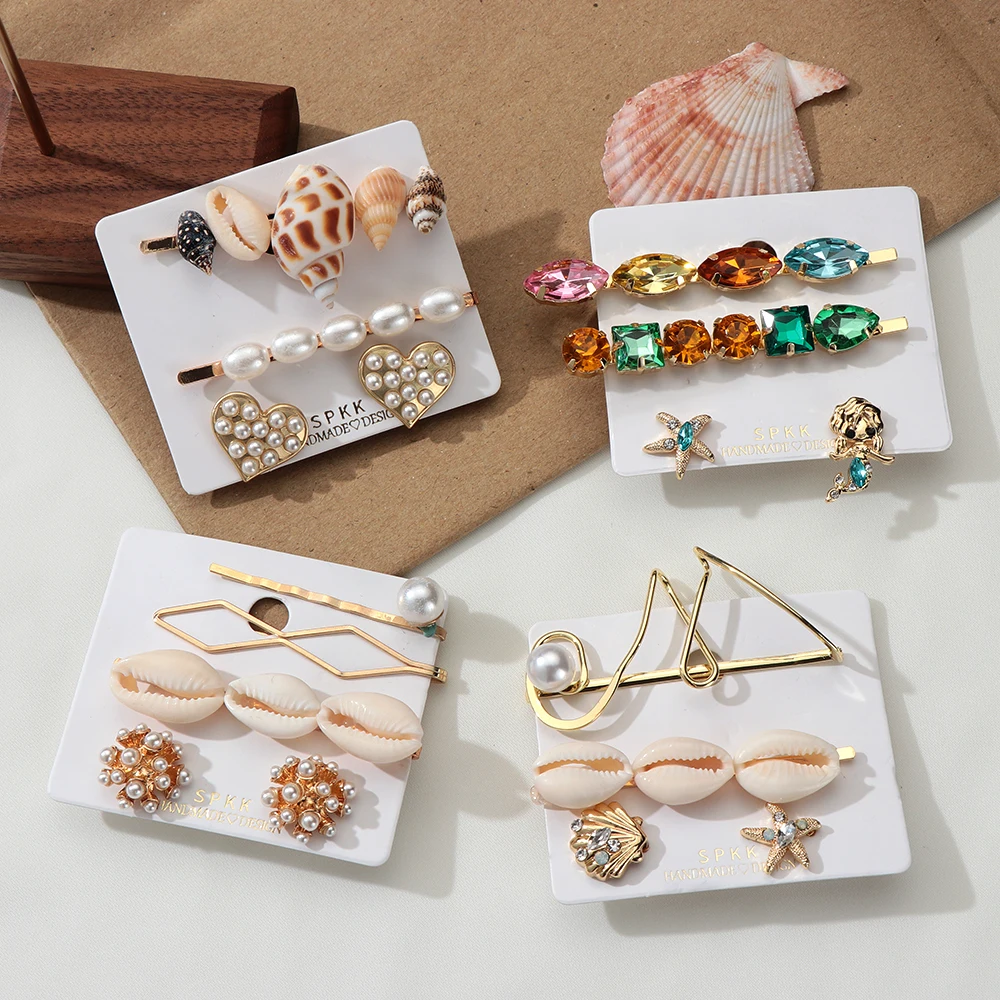 

2019 Bohemian Simulated Pearl Earrings for Women Gold Multiple Starfish Shell Drop Earrings Girls Fashion Hair Pins Clips Jewel
