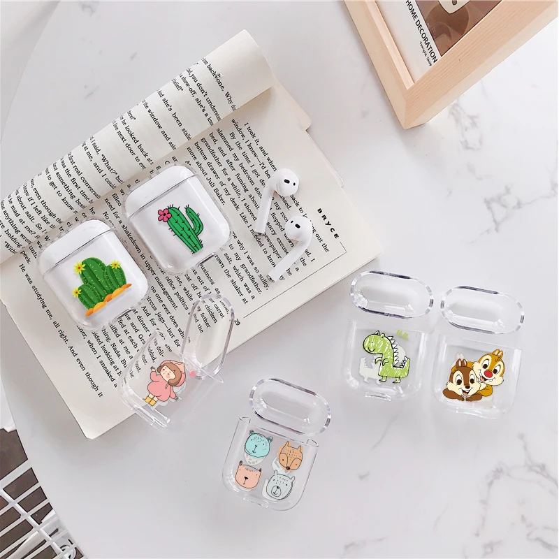 Transparent Earphone Case For Apple AirPods 2 1 Charging Box Cute Cartoon Cactus Girl Hard PC Crystal Cover Bag For Airpods Case