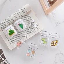 Transparent Earphone Case For Apple AirPods 2 1 Charging Box Cute Cartoon Cactus Girl Hard PC Crystal Cover Bag For Airpods Case