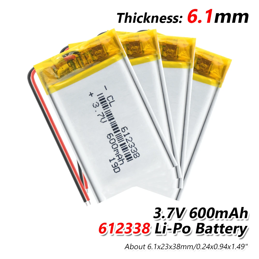 1/2/4 шт. 612338 3,7 v 600mAh литий-полимерная батарея 3 7 Вольт ли бо ионным lipo аккумуляторные батареи для dvd gps навигации