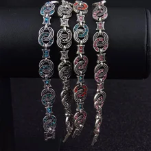 Chadestinty синий розовый черный кристалл браслеты для женщин античный серебряный цвет наручники Форма браслет