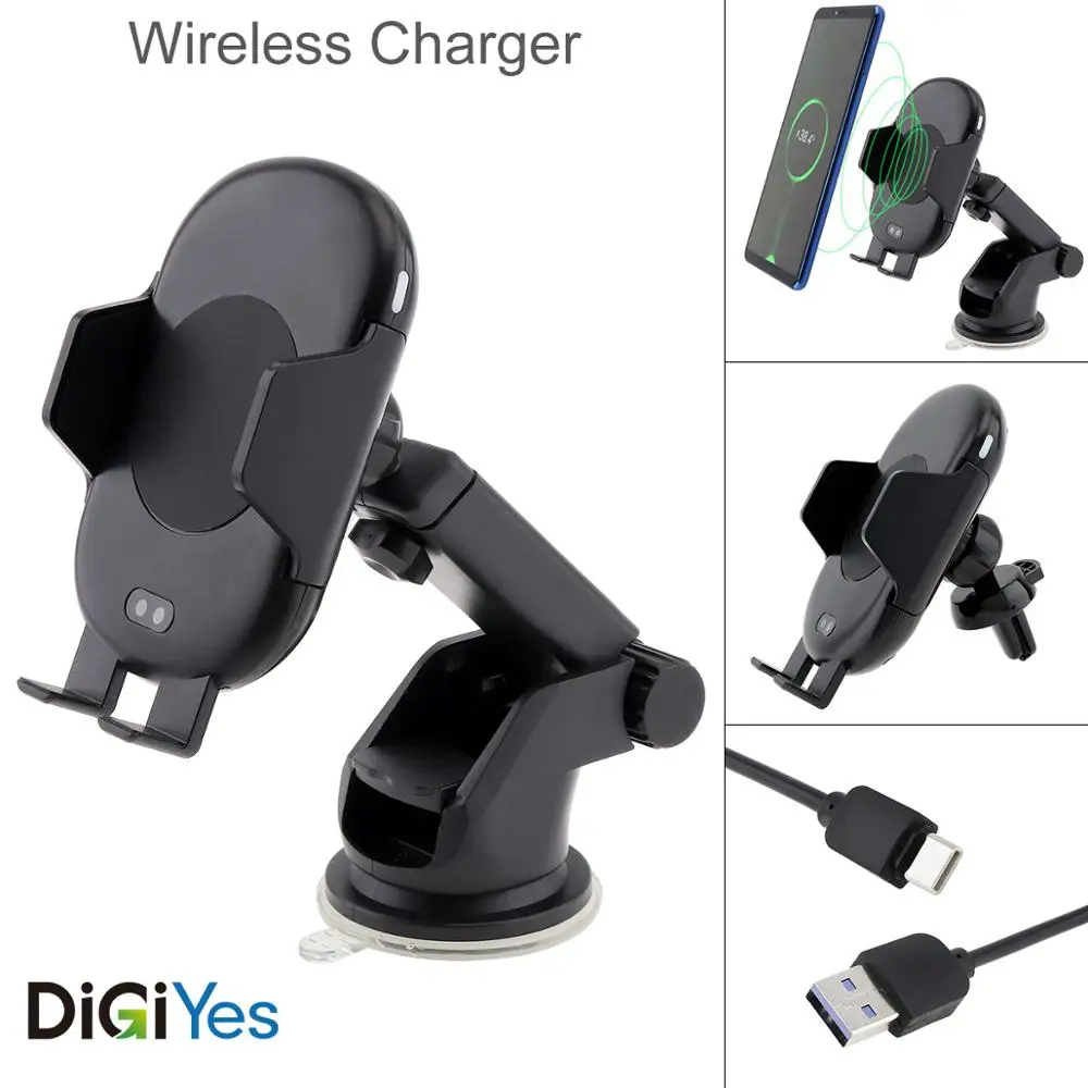 

Car Fast Wireless Charger Intelligent Infrared Induction Quick Charger Phone Holder with Air Outlet for iPhone/Samsung/Xiaomi