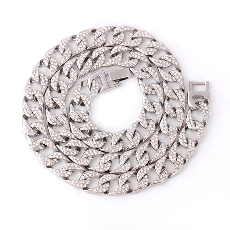 Men Hip Hop Full Crystal Cuban Link Chain Necklace Punk Girl Women Rhinstone Bracelet Shellhard Statement Jewelry erkek kolye