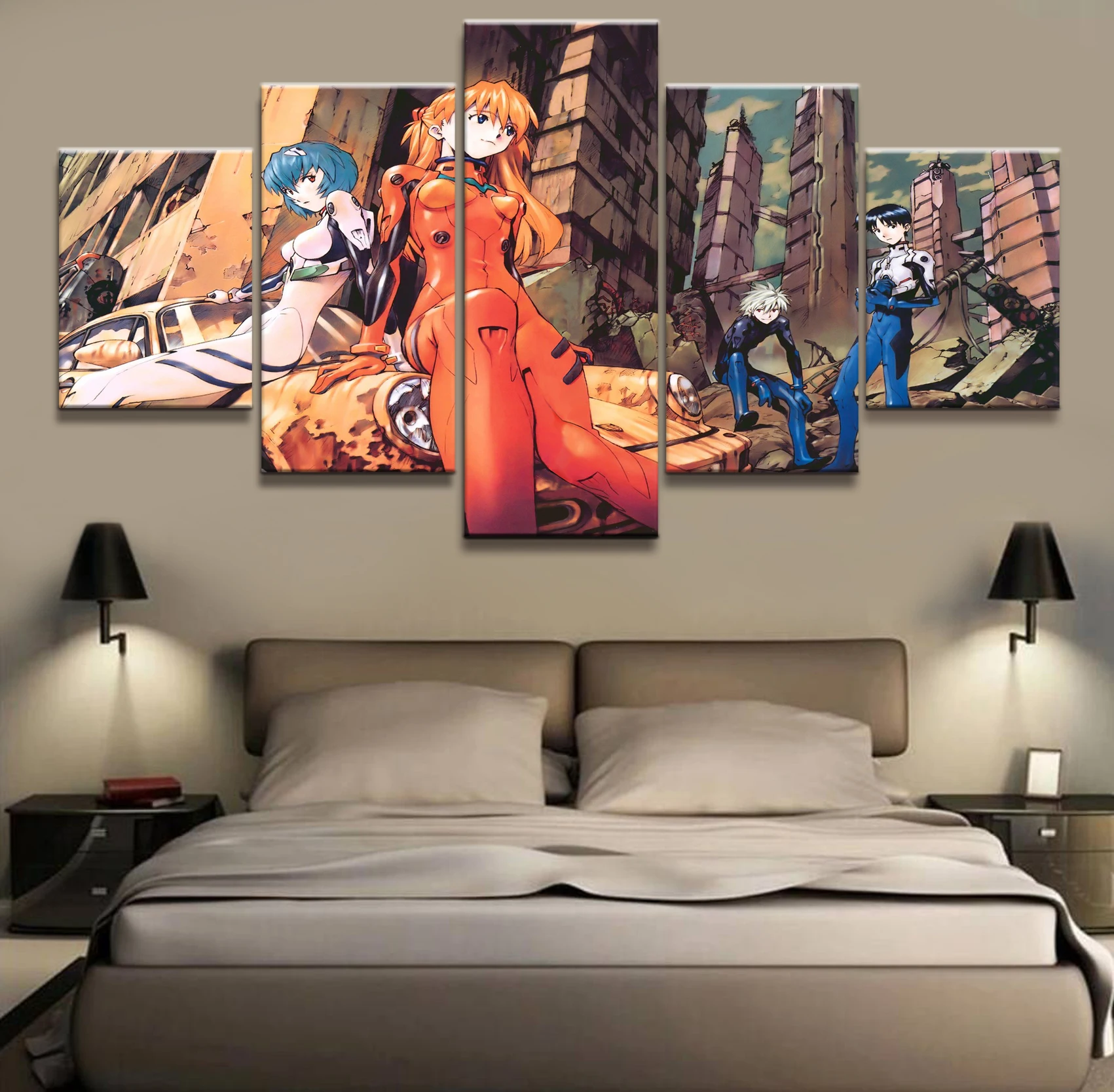 

5 Piece NEON GENESIS EVANGELION EVA Anime Poster Wall Pictures for Home Decor Poster Artwork Wall Decor Canvas Wholesale