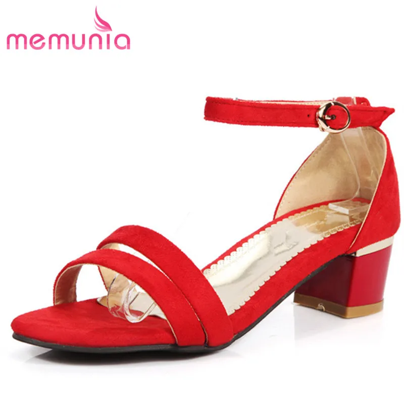 

MEMUNIA 2018 new arrive women sandals fashion flock buckle square heels summer shoes simple college style solid hot sale